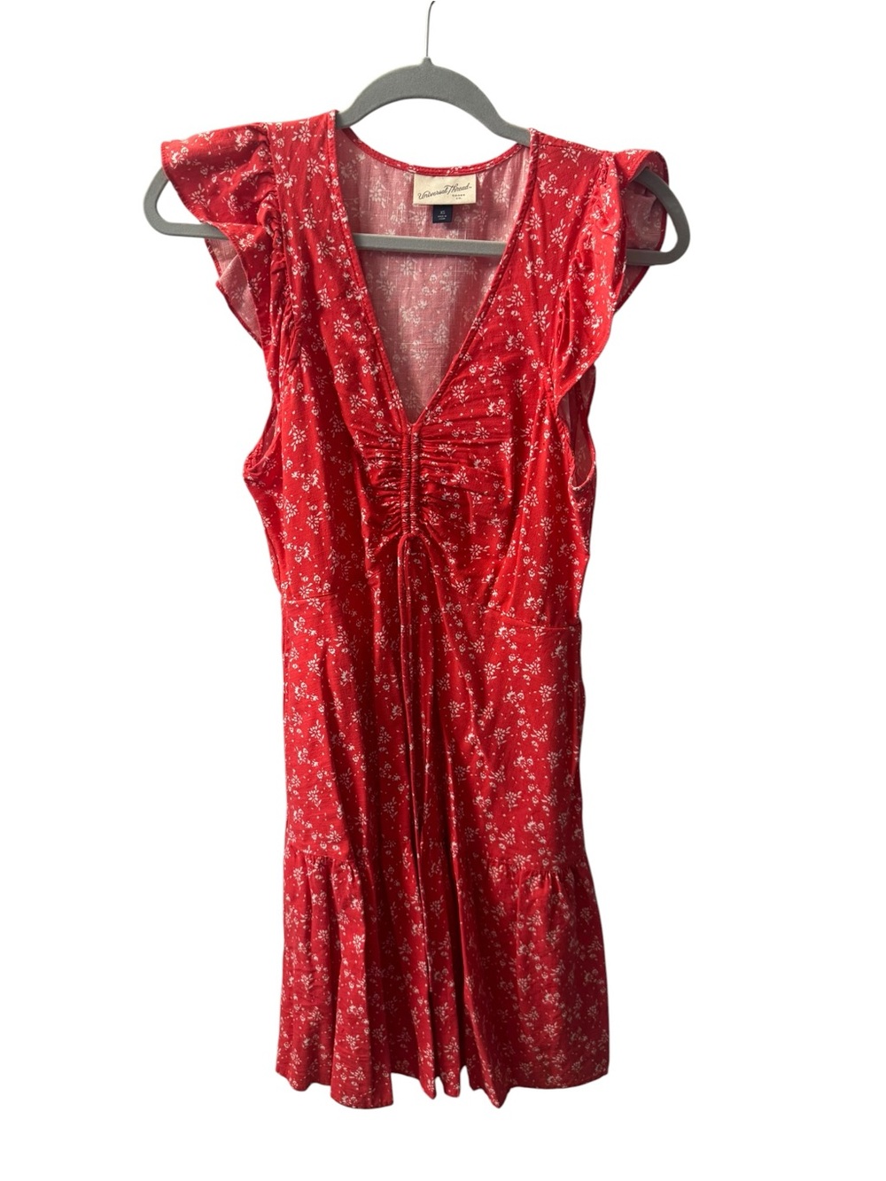 Universal Thread Red Floral V-Neck Ruched Mini Dress